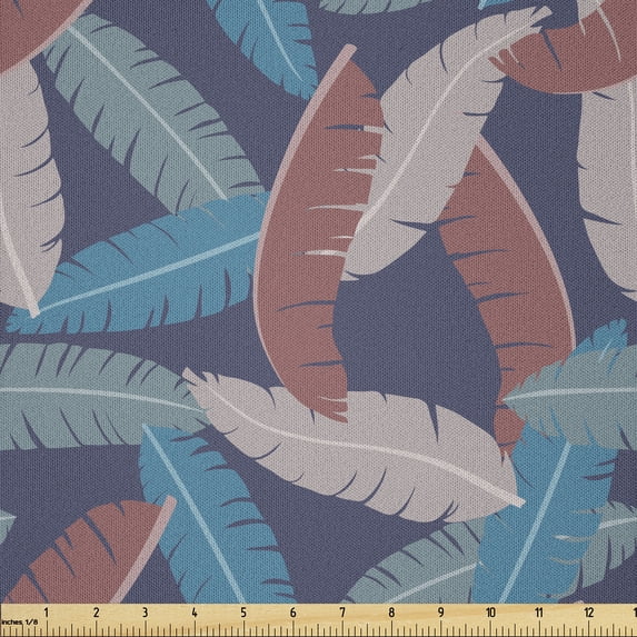 Ambesonne Tropical Fabric by the Yard Microfiber, Palm Leaves Hawaiian Art, 1 Yard, Pale Ruby and Dark Indigo