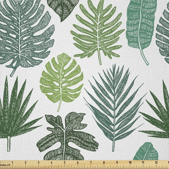 Ambesonne Tropical Fabric by the Yard Microfiber, Palm Leaves Plain Back Art, 3 Yards, Peacock Green Cadet Blue