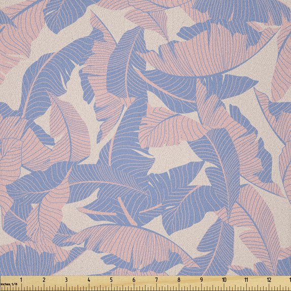 Ambesonne Tropical Fabric by the Yard Microfiber, Palm Leaves Soft Tones, 1 Yard, Pale Pink Blue Cream
