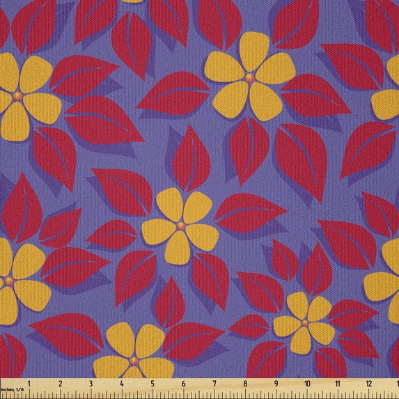 Ambesonne Tropical Fabric by the Yard Microfiber, Pastel Leaves Flowers Art, 1 Yard, Dark Pink and Earth Yellow