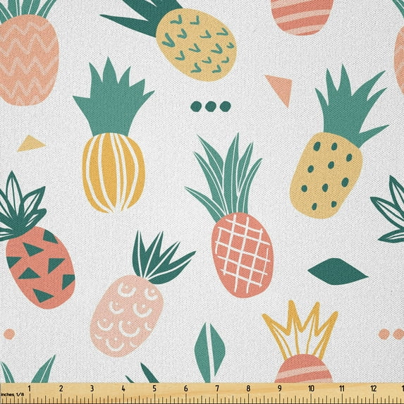 Ambesonne Tropical Fabric by the Yard Microfiber, Pineapples Plain Back Art, 10 Yards, Pastel Brown and Sea Green