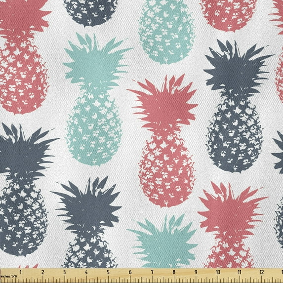 Ambesonne Tropical Fabric by the Yard Microfiber, Stamped Minimal Backdrop, 10 Yards, Turquoise White Coral
