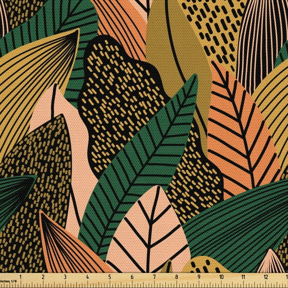 Ambesonne Tropical Fabric by the Yard Upholstery, Minimalist Exotic Leaf Art, 2 Yards, Pale Salmon and Fern Green
