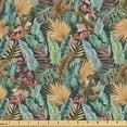thumbnail image 1 of Ambesonne Tropical Fabric by the Yard Upholstery, Overlapped Exotic Plot, 10 Yards, Pastel Brown and Grey Teal, 1 of 1