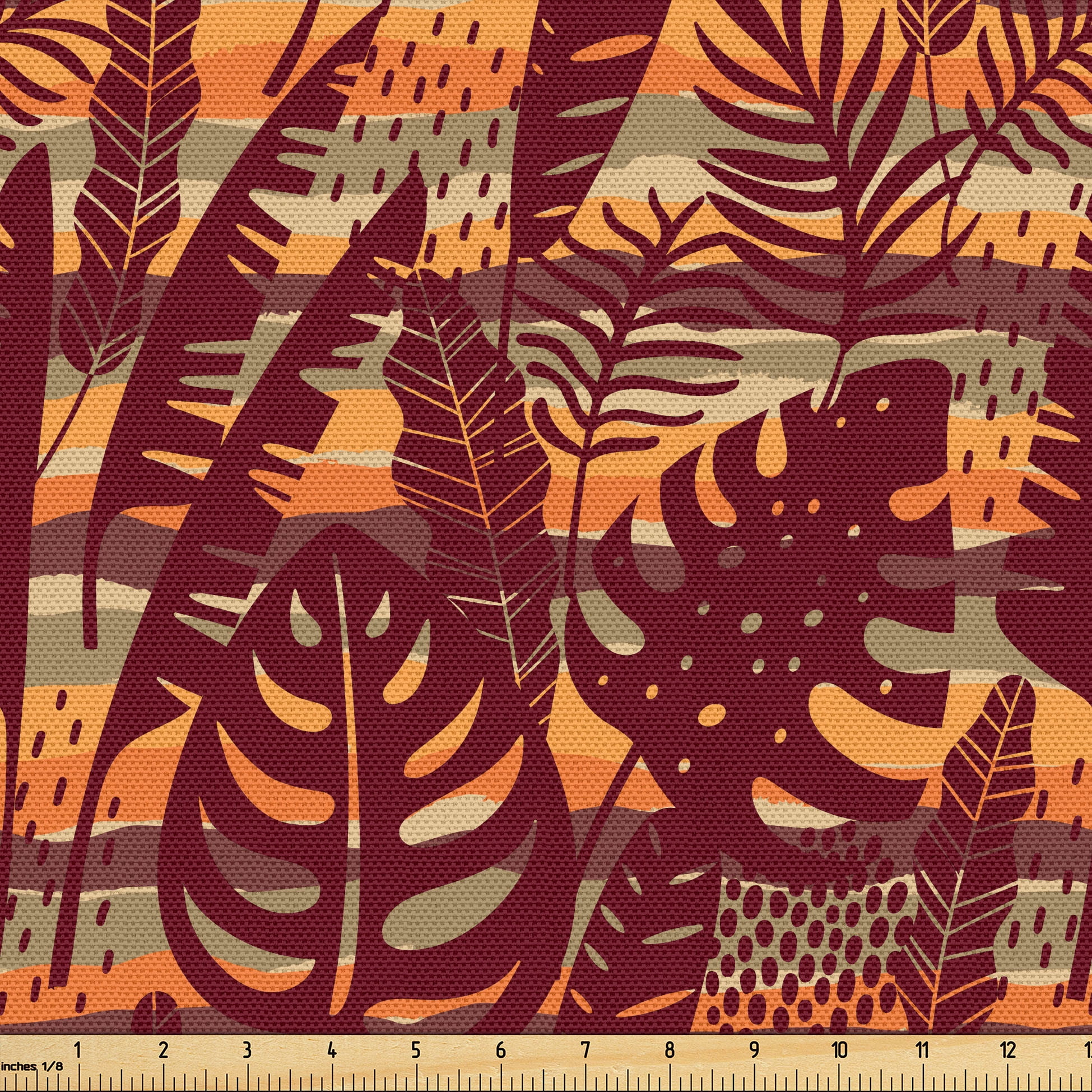Ambesonne Tropical Fabric by the Yard, Summer Leaf Sketch Pattern, 1 ...