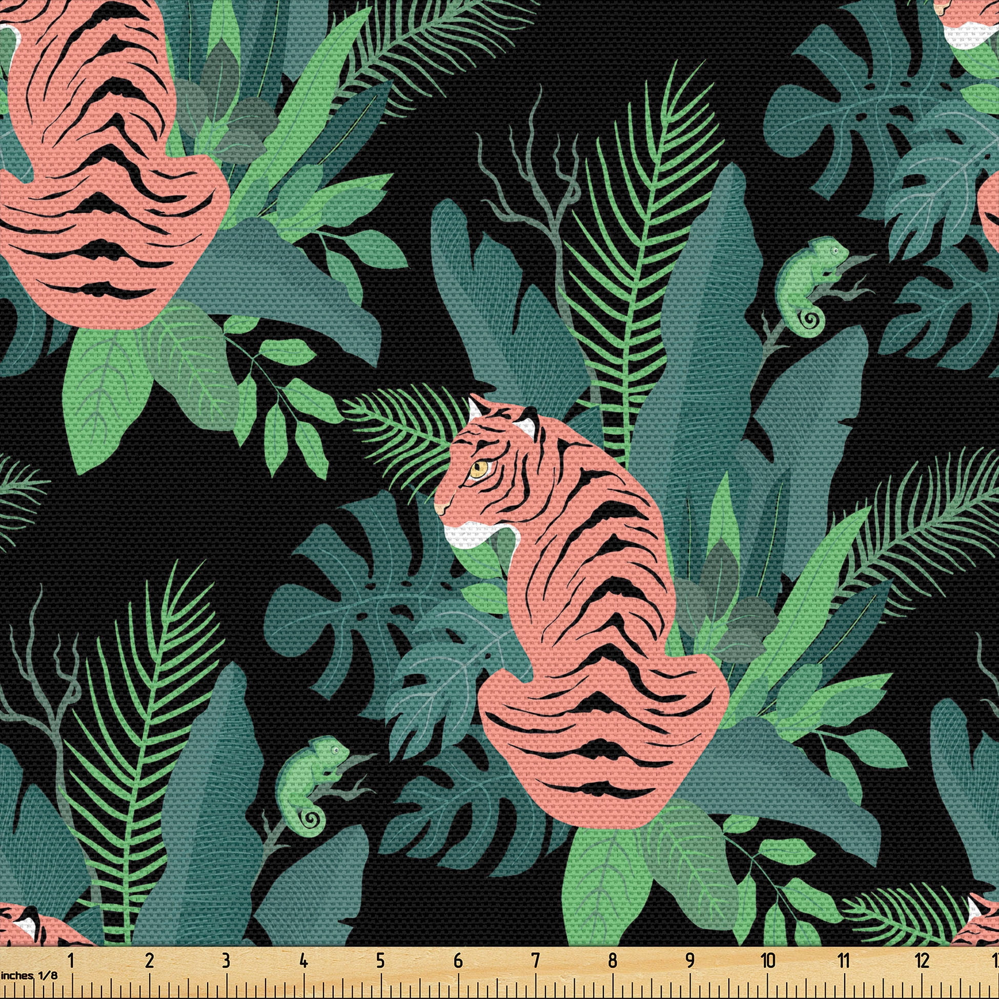 Ambesonne Tropical Fabric by the Yard, Tiger and Chameleon Print, 3 ...