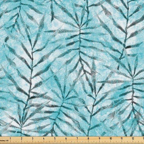 Ambesonne Tropical Fabric by the Yard Upholstery, Abstract Watercolor Exotic, 1 Yard, Deep Sky Blue and Pale Teal