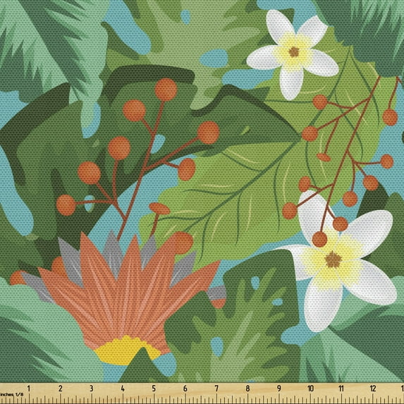 Ambesonne Tropical Fabric by the Yard Upholstery, Close up Exotic Plantation, 10 Yards, Multicolor