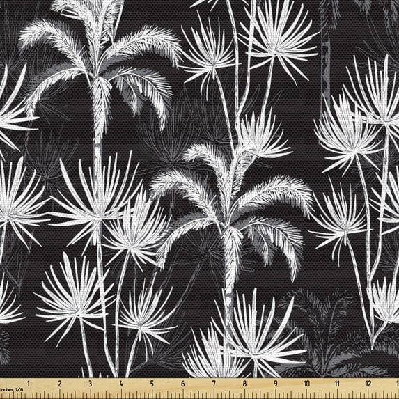 Ambesonne Tropical Fabric by the Yard Upholstery, Exotic Palm Tree Sketch, 1 Yard, Charcoal Grey White