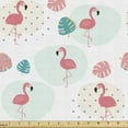 thumbnail image 1 of Ambesonne Tropical Fabric by the Yard Upholstery, Flamingos on Polka Dots, 1 Yard, Coral and Dark Seafoam, 1 of 5