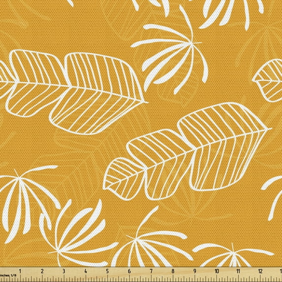 Ambesonne Tropical Fabric by the Yard Upholstery, Hawaii Plantation Drawing, 2 Yards, Orange and White