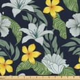 thumbnail image 1 of Ambesonne Tropical Fabric by the Yard Upholstery, Hibiscus Plumeria Leaf Art, 1 Yard, Navy Blue Earth Yellow, 1 of 5