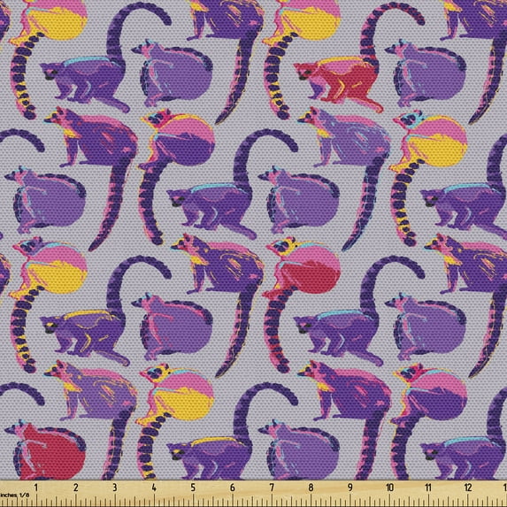 Ambesonne Tropical Fabric by the Yard Upholstery, Minimalist Wild Lemurs Art, 10 Yards, Blue Violet Earth Yellow