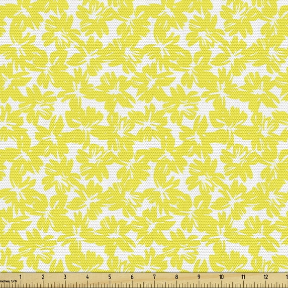 Ambesonne Tropical Fabric by the Yard Upholstery, Monochrome Exotic Flower, 5 Yards, Yellow and White