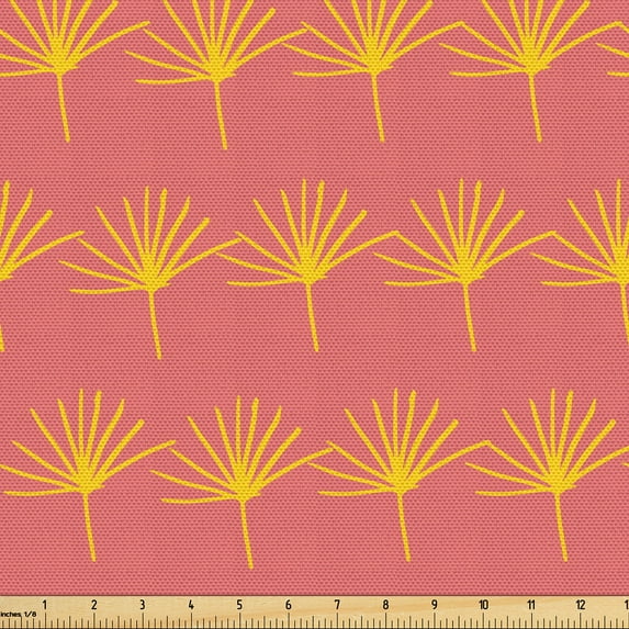 Ambesonne Tropical Fabric by the Yard Upholstery, Monochrome Fern Leaves Art, 5 Yards, Coral Earth Yellow