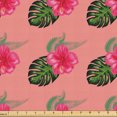 thumbnail image 1 of Ambesonne Tropical Fabric by the Yard Upholstery, Monsteras Hibiscuses Art, 3 Yards, Apple Green Dark Coral, 1 of 5