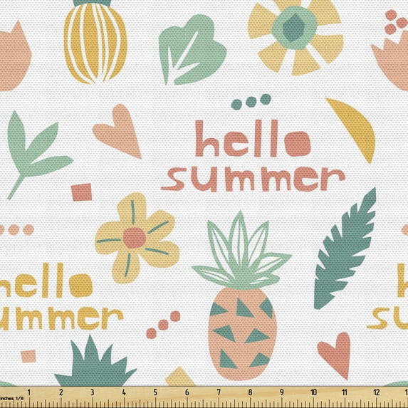 Ambesonne Tropical Fabric by the Yard Upholstery, Pineapple Flower Heart Art, 10 Yards, Pale Orange and Teal