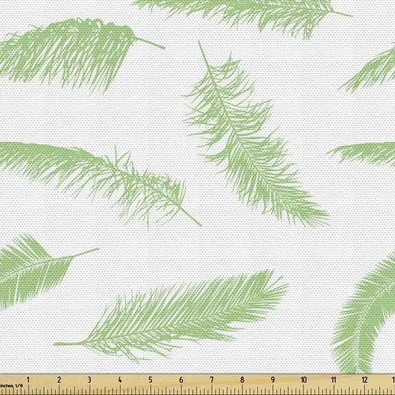 Ambesonne Tropical Fabric by the Yard Upholstery, Plain Back Palm Leaves Art, 10 Yards, Pistachio Green and White