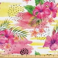 thumbnail image 1 of Ambesonne Tropical Fabric by the Yard Upholstery, Plumeria Hibiscus Exotic, 1 Yard, Hot Pink Reseda Green, 1 of 5