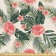 thumbnail image 1 of Ambesonne Tropical Fabric by the Yard Upholstery, Plumerias Hibiscuses Art, 2 Yards, Jade Green Pale Ruby, 1 of 1