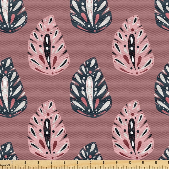 Ambesonne Tropical Fabric by the Yard Upholstery, Retro Jungle Monsteras Art, 1 Yard, Mauve Taupe and Pastel Pink