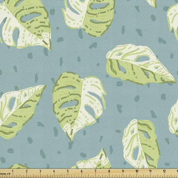 Ambesonne Tropical Fabric by the Yard Upholstery, Simplified Monsteras Plot, 1 Yard, Avocado Green and Pale Teal