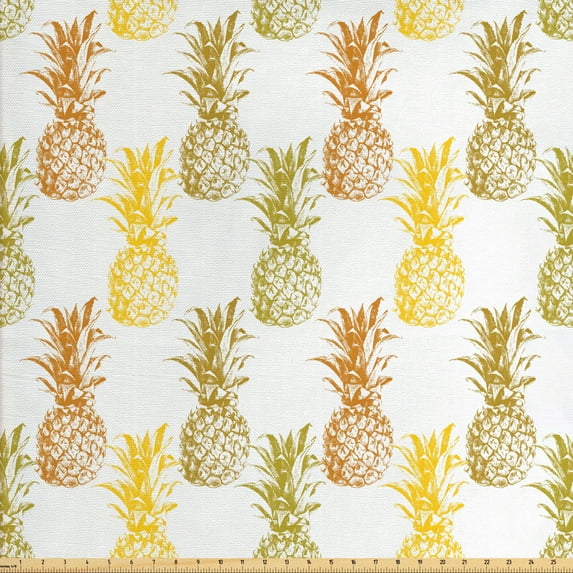 Ambesonne Tropical Fabric by the Yard Upholstery, Sketched Stamp Minimal, 10 Yards, Olive Green Cinnamon