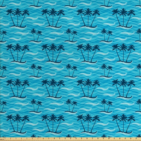 Ambesonne Tropical Fabric by the Yard Upholstery, Summer Sea and Palm Trees, 3 Yards, Petrol Blue Blue
