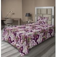 thumbnail image 1 of Ambesonne Tropical Fitted & Flat Sheet with Sham 3 Pcs Set, Exotic Leaves Lilies Plot, Twin XL, Dried Rose and Lime Green, 1 of 1