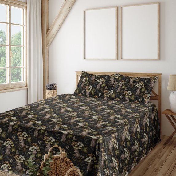 Ambesonne Tropical Fitted & Flat Sheet with Sham 3 Pcs Set, Mysterious Woman Jungle, Twin XL, Dark Green Pale Caramel