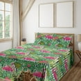 thumbnail image 1 of Ambesonne Tropical Fitted & Flat Sheet with Shams 4 Pcs Set, Dreamy Flamingo Hibiscus, Queen, Hot Pink Jade Green, 1 of 5