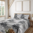 thumbnail image 1 of Ambesonne Tropical Fitted & Flat Sheet with Shams 4 Pcs Set, Exotic Leaves Dots Dark, Calking, Charcoal Grey and White, 1 of 1