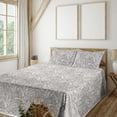 thumbnail image 1 of Ambesonne Tropical Fitted & Flat Sheet with Shams 4 Pcs Set, Fern Branches Silhouettes, Full, Dark Eggshell White, 1 of 1