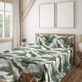 thumbnail image 1 of Ambesonne Tropical Fitted & Flat Sheet with Shams 4 Pcs Set, Hawaii Exotic Palm Leaves, Full, Army Green Emerald and White, 1 of 5