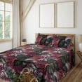 thumbnail image 1 of Ambesonne Tropical Fitted & Flat Sheet with Shams 4 Pcs Set, Jungle Leaves Exotic Print, King, Dark Fuchsia and Dark Grey, 1 of 1