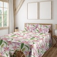 thumbnail image 1 of Ambesonne Tropical Fitted & Flat Sheet with Shams 4 Pcs Set, Lilies Simplistic Plot, King, Fern Green and Soft Pink, 1 of 1