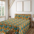 thumbnail image 1 of Ambesonne Tropical Fitted & Flat Sheet with Shams 4 Pcs Set, Papaya Fruits and Flowers, King, Teal and Burnt Orange, 1 of 5