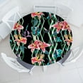 thumbnail image 1 of Ambesonne Tropical Fitted Round Tablecloth, Lily Hibiscus Butterfly, 40"- 44" Diameter, Jade Green and Raspberry, 1 of 5