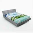 thumbnail image 1 of Ambesonne Tropical Fitted Sheet 2 Pcs Set, Exotic Forest near Ocean, King, Aqua Green and Blue, 1 of 3
