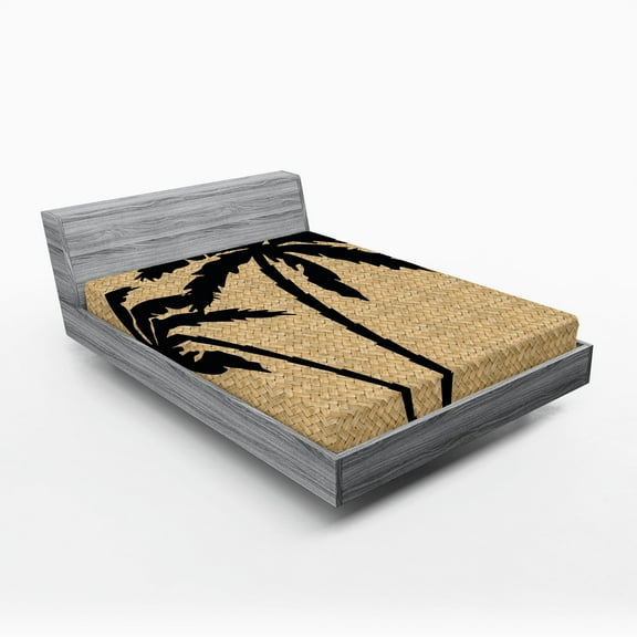 Ambesonne Tropical Fitted Sheet 2 Pcs Set, Palm Tree Silhouettes, California King, Pale Brown and Black