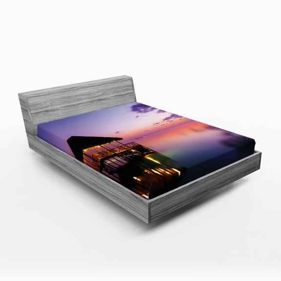 Ambesonne Tropical Fitted Sheet, Arbor Dramatic Night, Queen Size, Purple