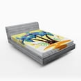 thumbnail image 1 of Ambesonne Tropical Fitted Sheet, Cartoon Island Sunset, Queen Size, Blue Orange, 1 of 2