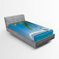 thumbnail image 1 of Ambesonne Tropical Fitted Sheet, Cruise Ship Palm Tree, Twin XL Size, Turquoise Green, 1 of 2