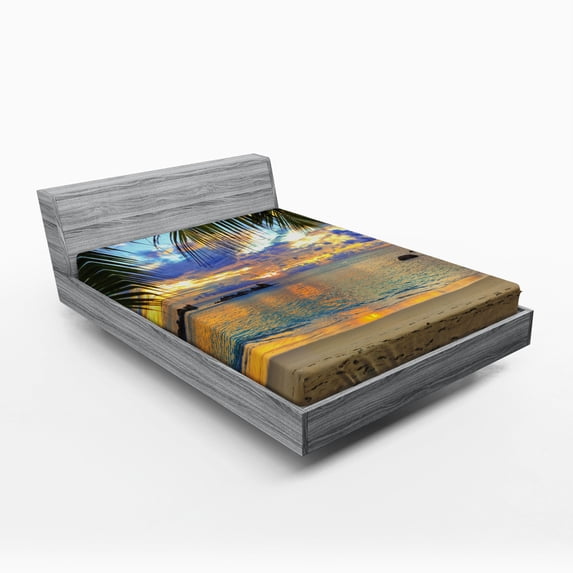 Ambesonne Tropical Fitted Sheet, Exotic Beach Photo, Full Size, Multicolor