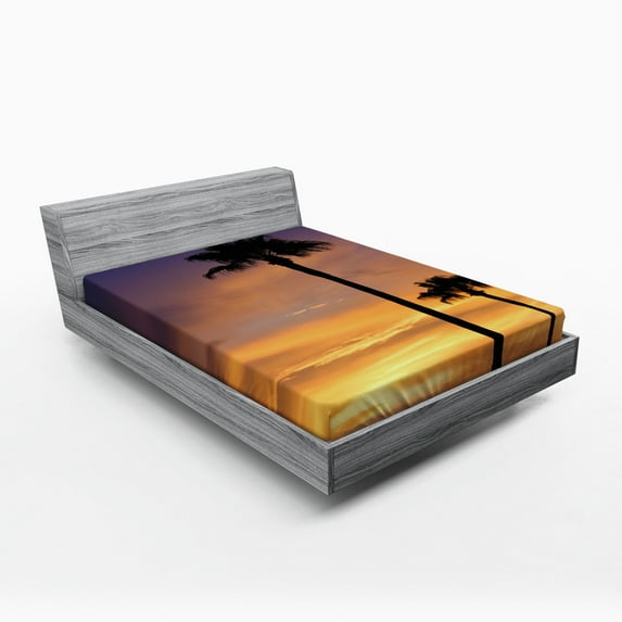 Ambesonne Tropical Fitted Sheet, Exotic Coconut Dreamy, Queen Size, Yellow Black