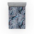 thumbnail image 1 of Ambesonne Tropical Fitted Sheet, Exotic Foliage Stripes, King Size, Pale Sky Blue and Soft Pink, 1 of 5