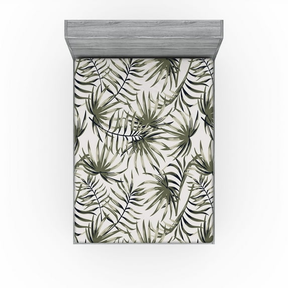 Ambesonne Tropical Fitted Sheet, Exotic Foliage Vintage Art, Full Size, Sage Green and Grey Yellow