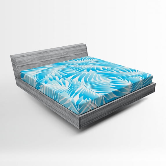 Ambesonne Tropical Fitted Sheet, Exotic Miami Palms, Full Size, Turquoise Aqua Blue
