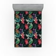 thumbnail image 1 of Ambesonne Tropical Fitted Sheet, Exotic Watercolor Flowers, King Size, Pale Fuchsia Sea Green, 1 of 5