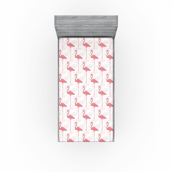 Ambesonne Tropical Fitted Sheet, Flamingo Drawing Tropical, Twin XL Size, Pale Pink and Eggshell